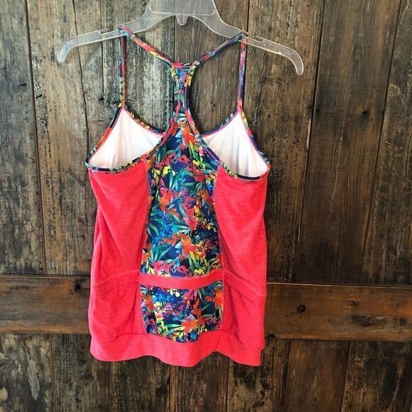 Zuma Blu Sz S Orange Floral Back Racerback Strappy Workout Exercise Yoga Top - Picture 4 of 10